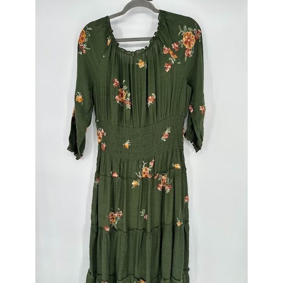 Anthropologie Fig and Flower Embroidered Smocked Tiered Ruffle Maxi Dress Medium - Picture 5 of 11